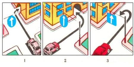 In which picture does the driver correctly perform the maneuver?