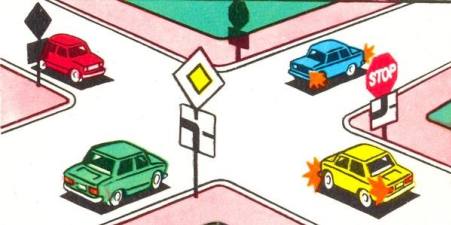 The yellow car will drive through the intersection: