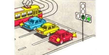 Which vehicles are allowed to move at this traffic signal?