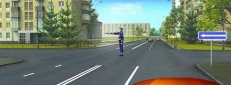 In this situation, in which direction can the driver continue driving?