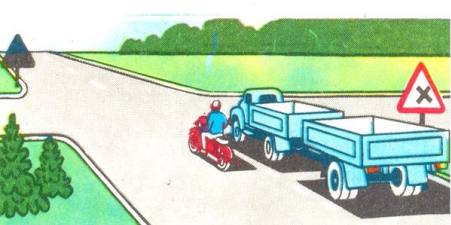 Is it allowed to overtake a road train in this situation if it is moving at less than 30 km/h?