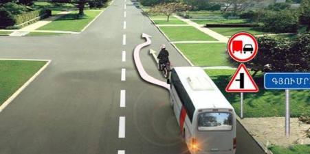 Is a long-distance bus driver allowed to overtake a motorcycle traveling at 70 km/h?