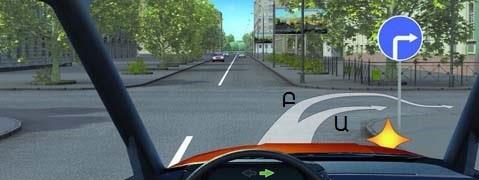 Along which trajectory is the right turn allowed?