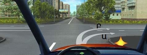 Along which trajectory is the right turn allowed?