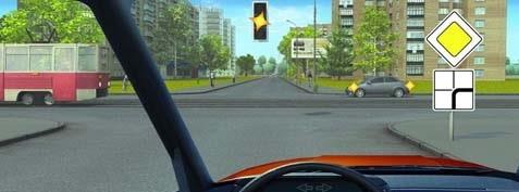 When passing straight through the intersection with a flashing yellow traffic light we are obliged to